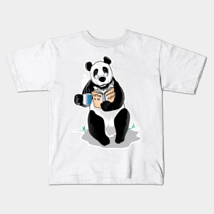 Panda Drinks Coffe And Reading Book Kids T-Shirt